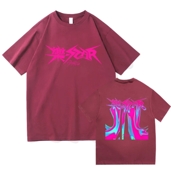 Kpop Stray Kids Rock Star Album Skjorter Kvinder Mænd Streetwear Kortærmede toppe Fans T-shirt gave Burgundy 4XL