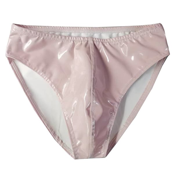 Herre briefs til poledance med vådt look og laklæder Silver XL