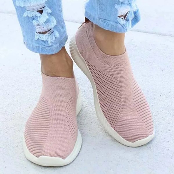 Skor Mode Sneakers Kvinnor Promenader Kvinnor Casual Platta Sneakers Sock Chunky Sneakers Slip On Shoes Kvinna Mujer Pink 36