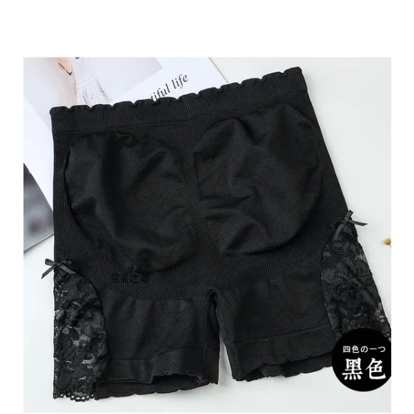 Kvinnelige truser Blonder Sømløse Sikkerhet Korte bukser Blonder Rumpeløft Koreansk Høy midje Flat Mage Truser Shorts Undertøy Black One Size(40-80kg)