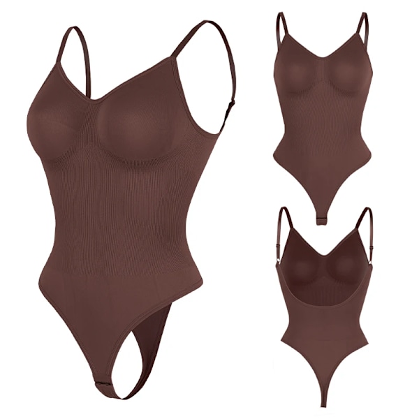Rygglösa Bodysuits för Kvinnor Sömlösa Shapewear Tanga Butt Lifter Body Shaper Slimmande Linnen Toppar Magekontroll Korsett Thong Brown M