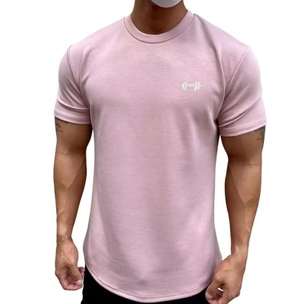 Herr T-shirt Man Sport Gym Muskel Fitness T-shirt Blusar Lös Halv Ärm Sommar Bodybuilding Tee Toppar Herrkläder Pink XL