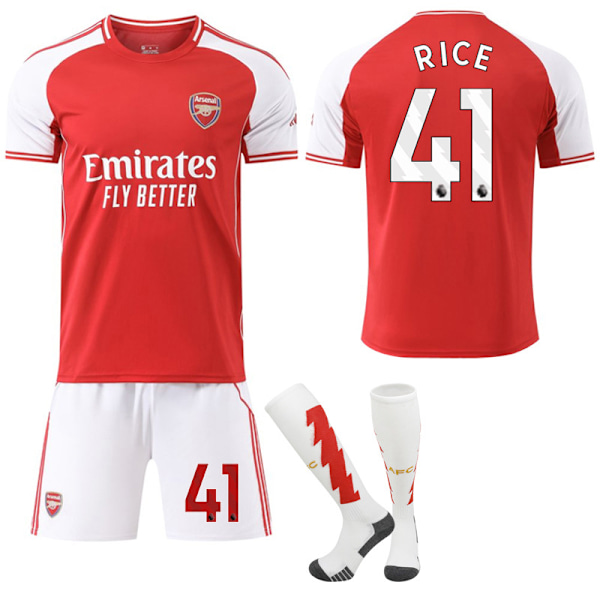 25-26 Arsenal F.C. Hjemme NO.41 RICE Drakter Sett Barn Voksen Fotballutstyr med Sokker NO.41 24