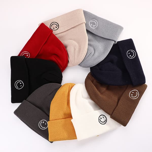 Tjock Varm Öronvärmare Hatt Herr Vinter Leende Ansikte Tryckt Ridning Stickad Hatt Light Grey