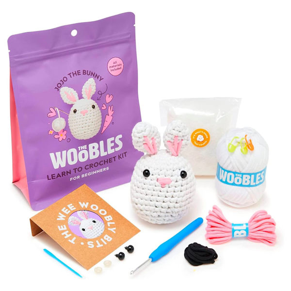 Woobles virkade set för nybörjare i enkelt ärtgarn, som setts på Shark Tank Rabbit