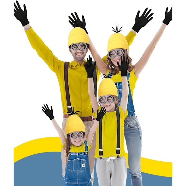 Halloween Voksen Kostume Tilbehør med Hat Briller Handsker Sjove Kostume Cosplay Yellow 3pcs