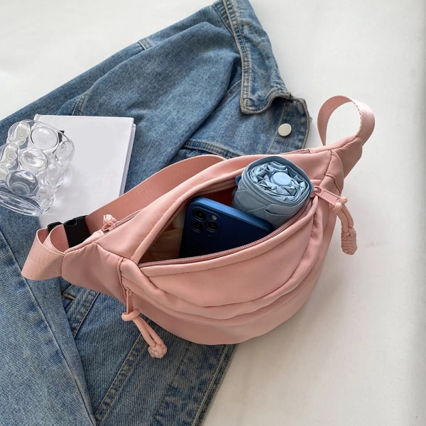 Brustväska Bananväska för kvinnor Sling Crossbody Midjeväska Canvas Löparväska Casual Fanny Packs Sport Halvmåne Bältesväska Pink 29x13x10cm