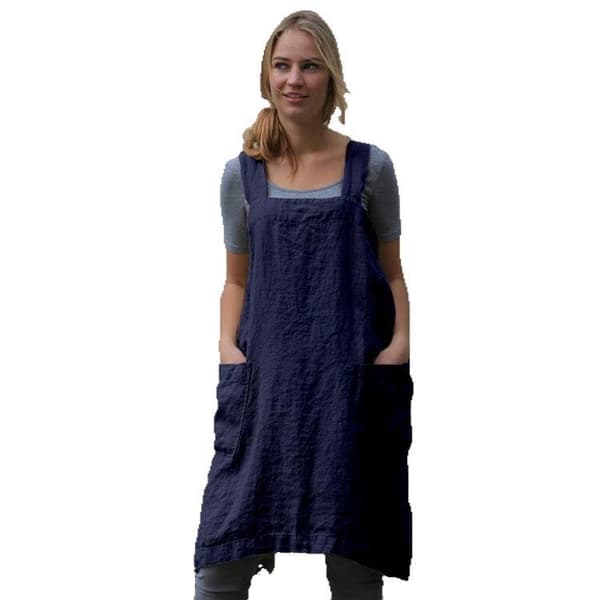Hørforklæde, forklæde med krydsryg til kvinder med lommer, forklæde til bagning og madlavning Grey XL