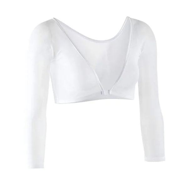 Sexig sommar Dam Mesh Crop Top Långärmad Klänning Basic Tee Elegant T-shirt Blusas Sheer Transparent Top Shirts Robe Femme WHITE M