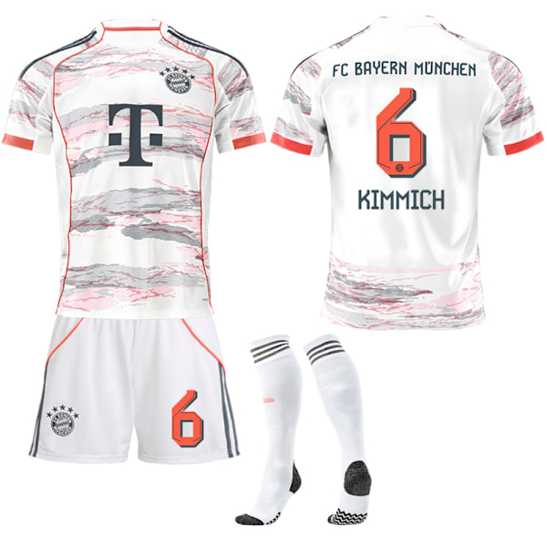 25-26 FC Bayern München Udebane NO.6 KIMMICH Sæt Børn Voksen Fodboldudstyr med Sokker NO.6 28