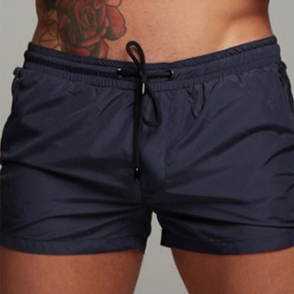 Herreshorts Udendørs løbelomme Snøredesign Elastisk talje Ensartet farve Komfortable åndbare shorts i bomuldsblanding Navy Blue XL
