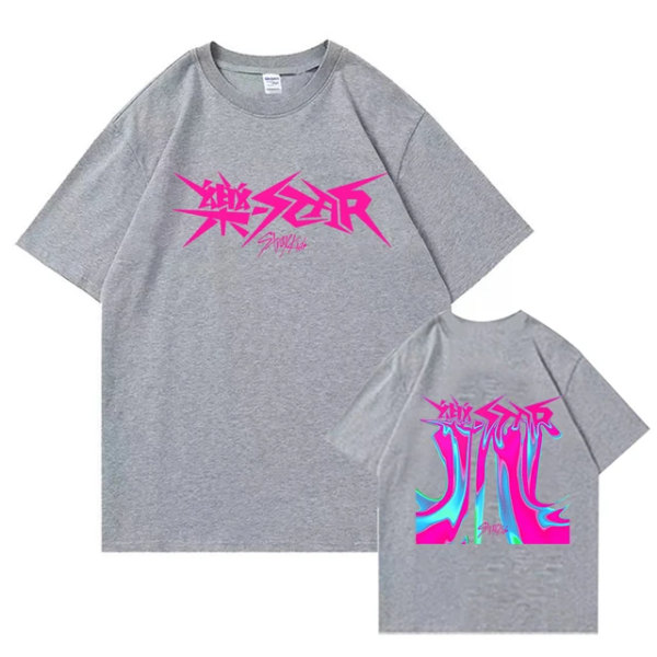 Kpop Stray Kids Rock Star Album T-shirt för Kvinnor och Män - Streetwear, Kortärmad, Fans T-shirt, Present GRAY L