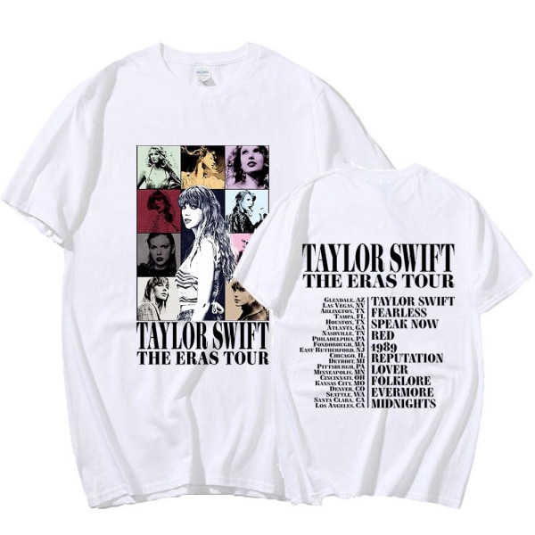 Taylor Swift The Eras Tour International Mænd Kvinder kort T-shirt rund krave trykt White M