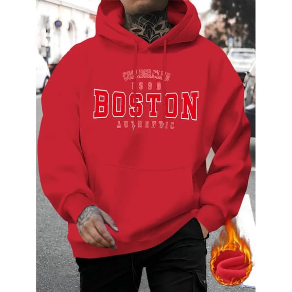 BOSTON Trykket Casual Hettegenser Unisex Langermet Genser Deep Grey L