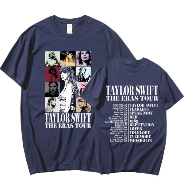 Taylor Swift The Eras Tour International Herr Dam Kortärmad T-shirt Rund Krage Tryckt Navy XXL