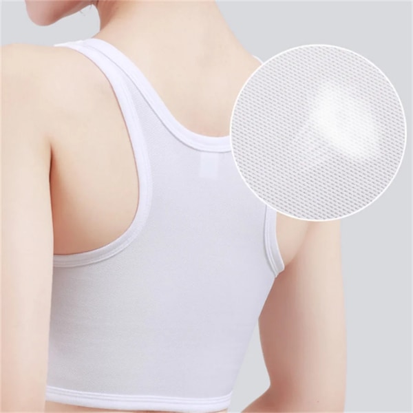 Kvinde Åndbar Bryst Binder Side Spænde Kort Vest Toppe Bryst Binder Undertøj Tank Top Trådløs Bryst Wrap Bandage White M