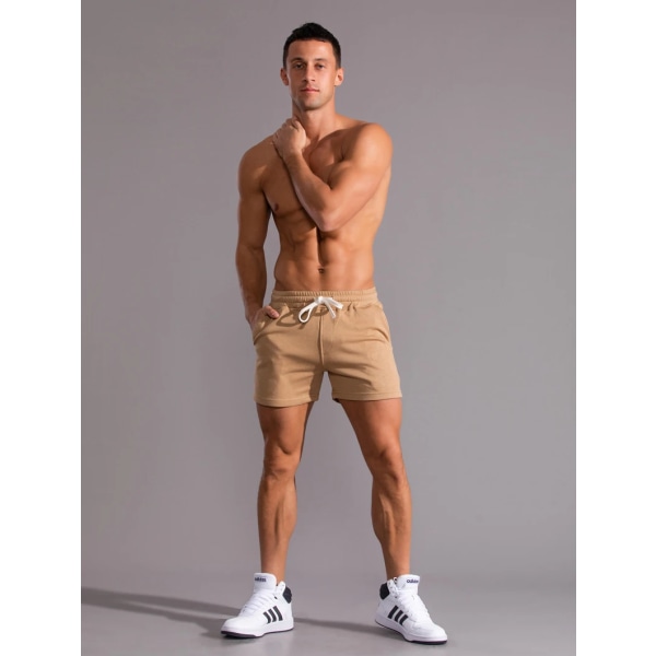 Sommerløbesportsshorts Mænd Quick Dry Gym Joggingshorts Strandlomme Bodybuilding Fitnessshorts Mandligt mærke Gymnastiktøj Khaki S