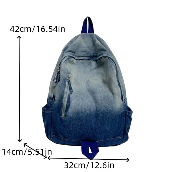 Rygsække til mænd og kvinder, skoletasker til studerende, vaskede denimtasker med stor kapacitet Blue