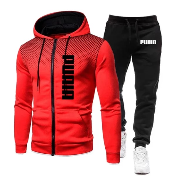 Sport Fitness för män Bär tunn sektion andas huvtröja eller sportbyxor Andas Red suit1 XL