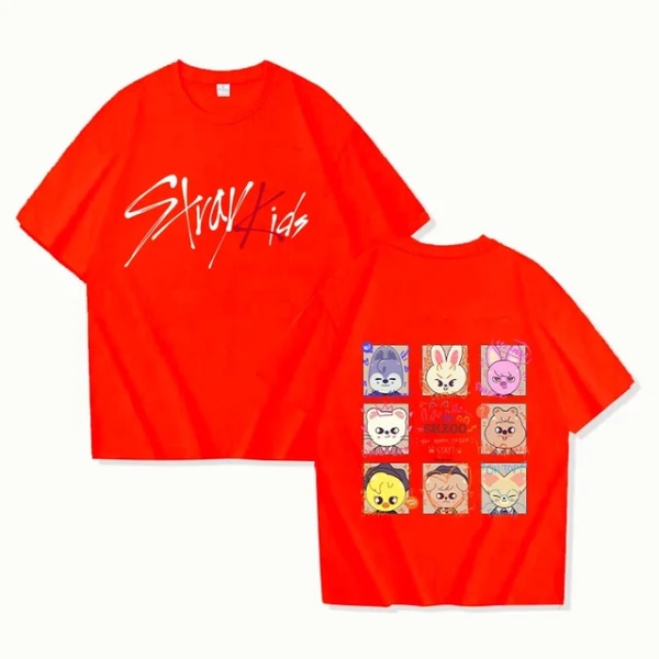Nya Stray Kids Print Dam T-shirt Herr Mode Kortärmad Casual Sommar Kvinnliga Toppar T-shirts TL45-red L