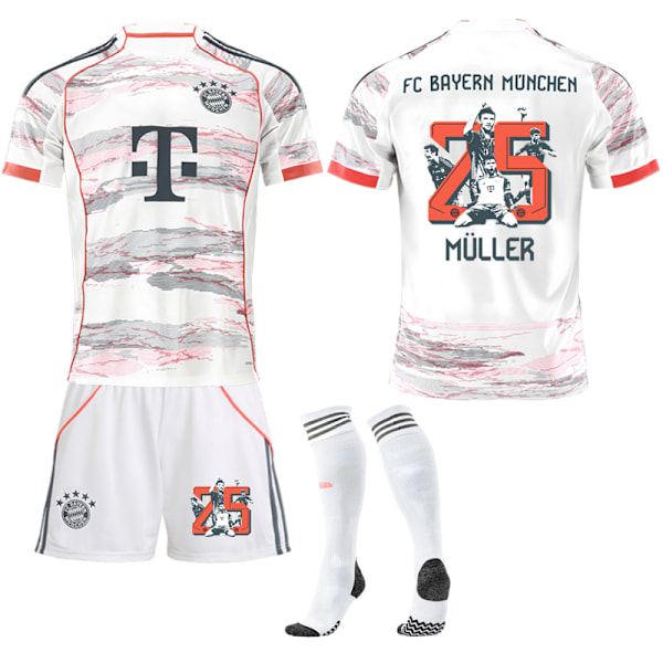 25-26 FC Bayern München Afskedsudgave Udebane NO.25 MULLER Sæt Trøjer Børn Voksen Fodboldudstyr med Sokker NO.25 16