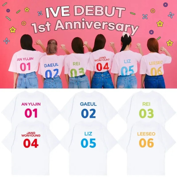 KPOP IVE T-skjorte Kvinner Menn Yujin Gaeul Wonyoung LIZ Rei Leeseo Kortermet bomull T-skjorte Grafiske T-skjorter Topper Gratis frakt 2 XL