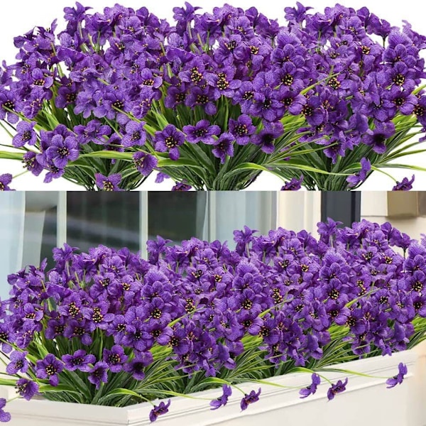 8 buntar konstgjorda blommor utomhus, UV-beständiga växter, konstgjord plastgrönska Purple 8PCS