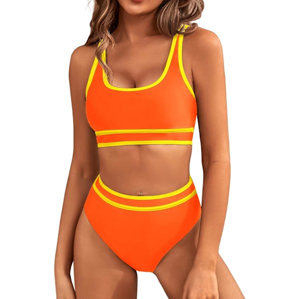 Dametøj Højtaljet Bikini Sæt Sporty Todelt Badetøj Farveblok Cheeky Høj Skåret Badetøj Orange M