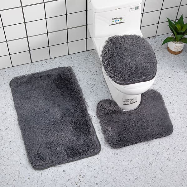 Baderomsmatte i bomull, ensfarget, sklisikker baderomsgulvteppe Brown 3PCS