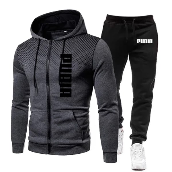 Sport Fitness för män Bär tunn sektion andas huvtröja eller sportbyxor Andas Dark grey suit XL