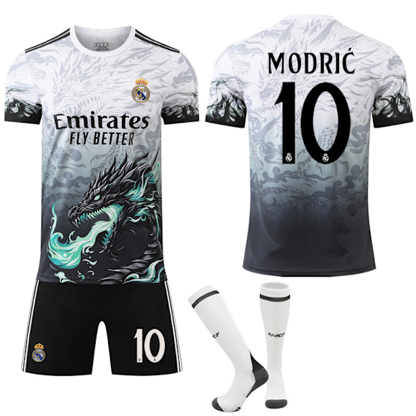 24-25 Real Madrid Special Edition Trøje med Dragemønster NO.10 MODRIC Børn Voksen Fodboldudstyr med Sokker NO.10 MODRIC S