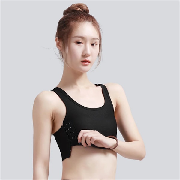 Kvinde Åndbar Bryst Binder Side Spænde Kort Vest Toppe Bryst Binder Undertøj Tank Top Trådløs Bryst Wrap Bandage Black L