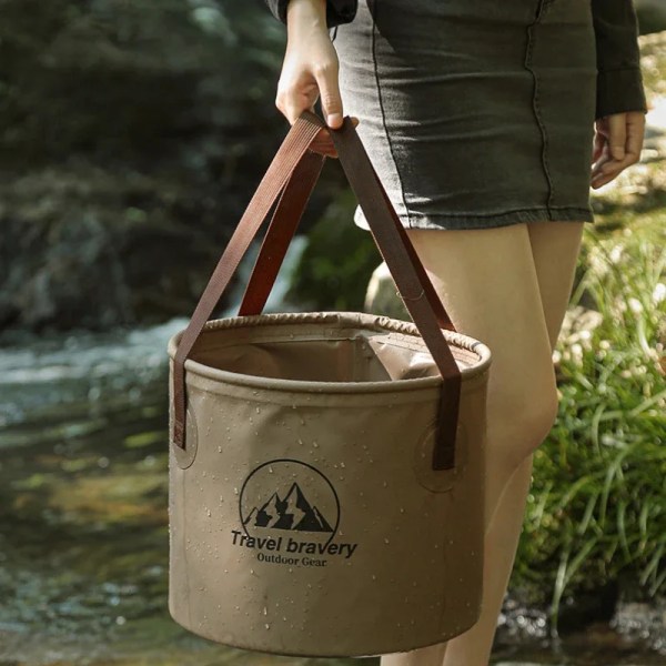 Holdbar Multifunktionel Bærbar Vask Vandtæt Sammenklappelig Vask Spand Rejse Vask Camping Vandring Opbevaring Spand 10L/20L Brown 20L