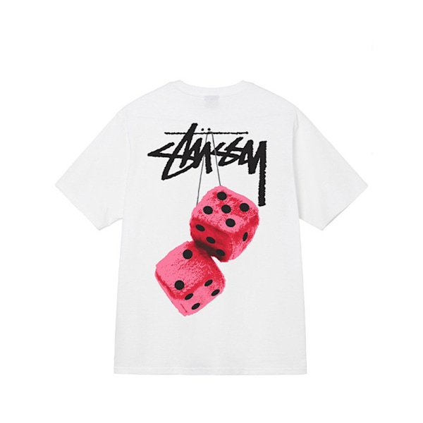 Unisex Stussy Fuzzy Dice T-shirt Åndbar Toppe White XL