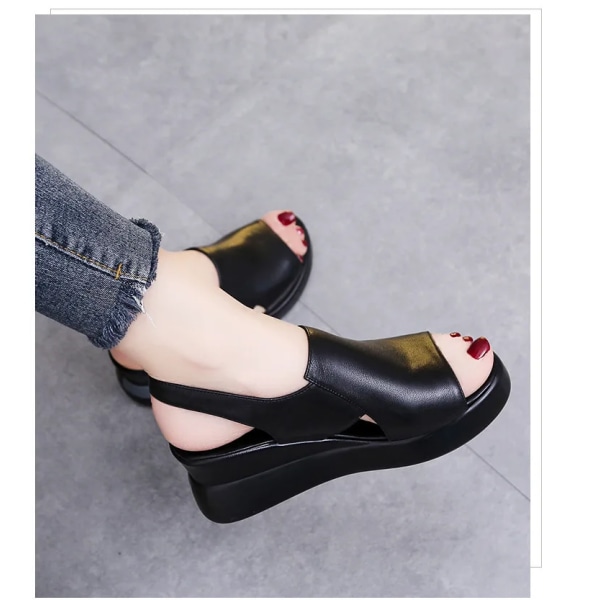 Platformsandaler för kvinnor, ankelbandsspänne i stor storlek högklackade sandaler black 36
