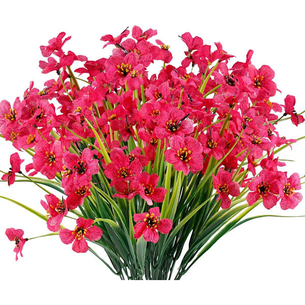 8 buntar utomhus konstgjorda falska blommor buskar UV-beständiga växter, konstgjord plastgrönska Rose 8PCS