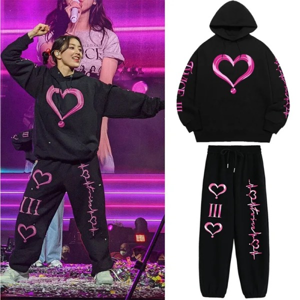 Kpop Twice 4. Verdens Tour III Casual Tracksuit Kvinder Sweatshurts Trøjer Hoodies black S