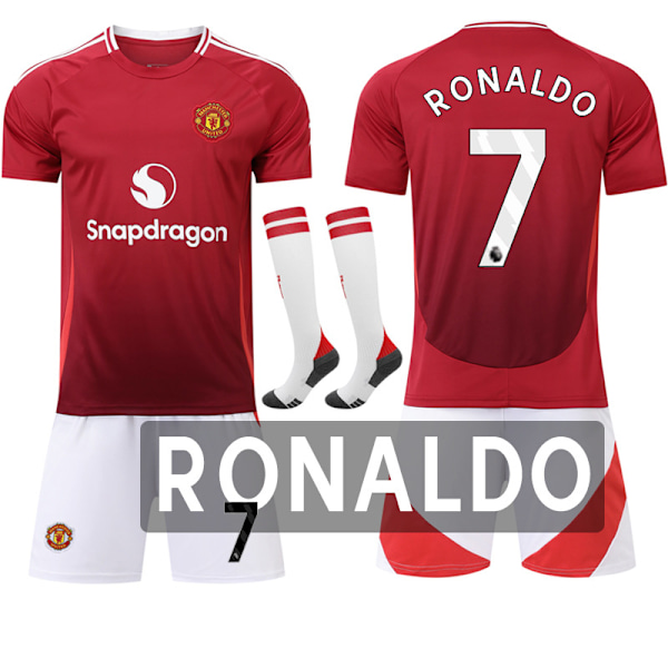 24-25 Manchester United F.C Jersey NO.7 RONALDO Trøyer Barn Voksen Fotballutstyr med Sokker NO.7 RONALDO 18