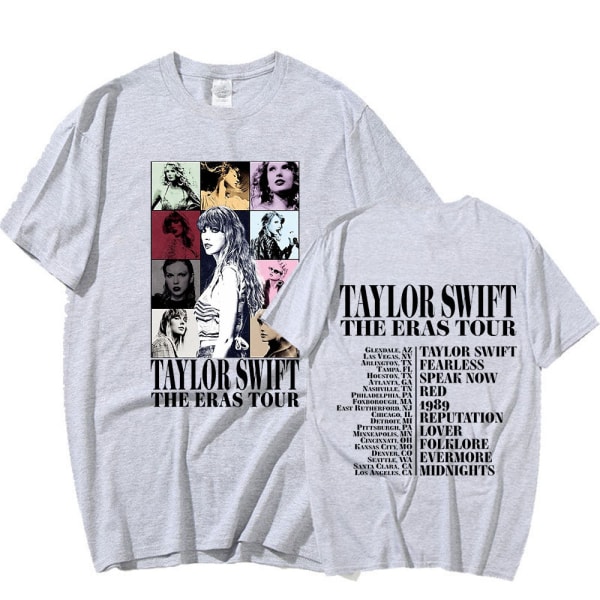 Taylor Swift The Eras Tour International Mænd Kvinder kort T-shirt rund krave trykt Grey S
