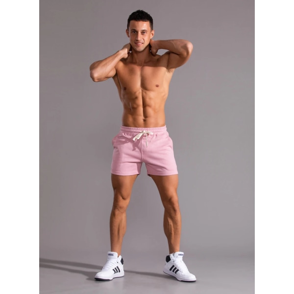 Sommerløbesportsshorts Mænd Quick Dry Gym Joggingshorts Strandlomme Bodybuilding Fitnessshorts Mandligt mærke Gymnastiktøj Pink L