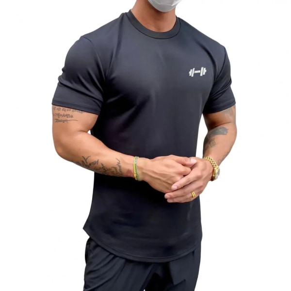 Herr T-shirt Man Sport Gym Muskel Fitness T-shirt Blusar Lös Halv Ärm Sommar Bodybuilding Tee Toppar Herrkläder black L