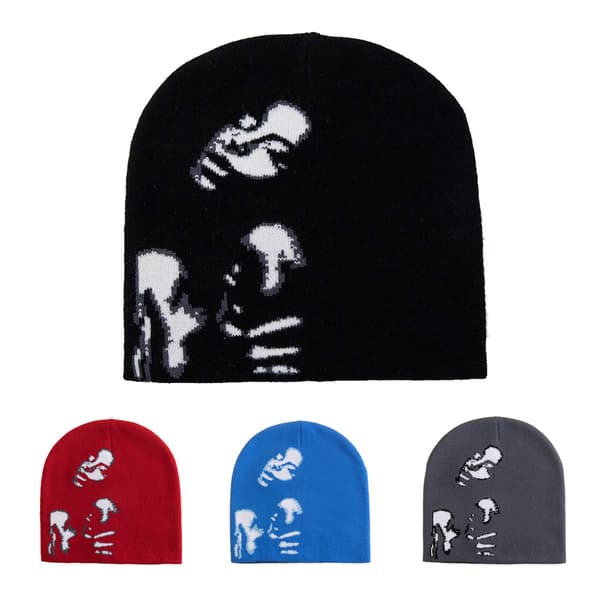 Tjock Varm Öronvärmare Hatt Herr Vinter Tryckt Ridning Stickad Hatt Grey 56-58 cm