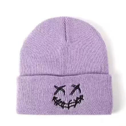 Tjock Varm Öronmuff Hatt Herr Vinter Leende Tryckt Ridning Stickad Hatt Pink