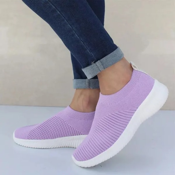 Skor Mode Sneakers Kvinnor Promenader Kvinnor Casual Platta Sneakers Sock Chunky Sneakers Slip On Shoes Kvinna Mujer Purple 35