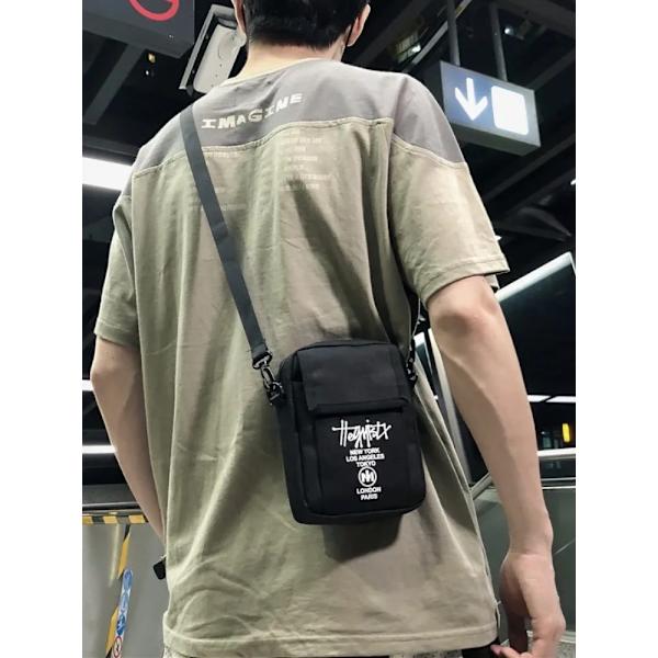 STUY Street Hip Hop Olkalaukku Matkapuhelimelle Teini-ikäisille Japanilainen Klassinen Pieni Laukku Lehti Black 13cm * 4cm * 17cm