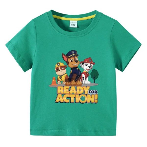 Paw Patrol T-shirt Bomull Tjejkläder Spin Master Barnkläder Tecknad Pojkar Toppar Anime Printed T-shirts Mode Hund Vänner 4-6y green 130