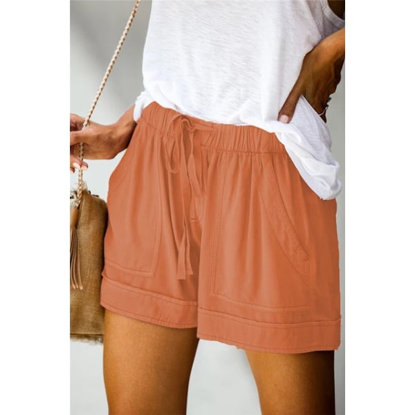 Uformelle shorts for kvinners sommer med høy midje snøring i løs kypert bukser med vidde ben Orange L