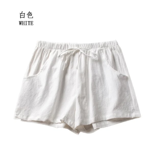 Afslappet linned shorts kvinder træning shorts bomuld korte bukser højtaljede shorts White S 40-50kg