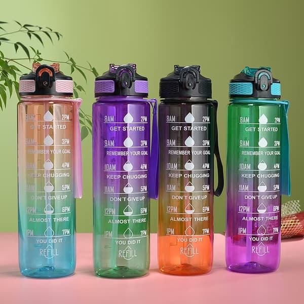 Motiverande vattenflaskor med tidsmarkering, sportvattenflaska black 1000ml