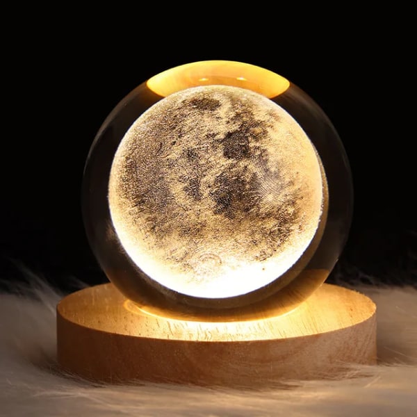 USB Natlys LED Krystalkugle Bordlampe 3D Moon Planet Galaxy Dekoration til hjemmet Bordlampe Festlegetøj til børn Voksenjulegaver Moon 6cm
